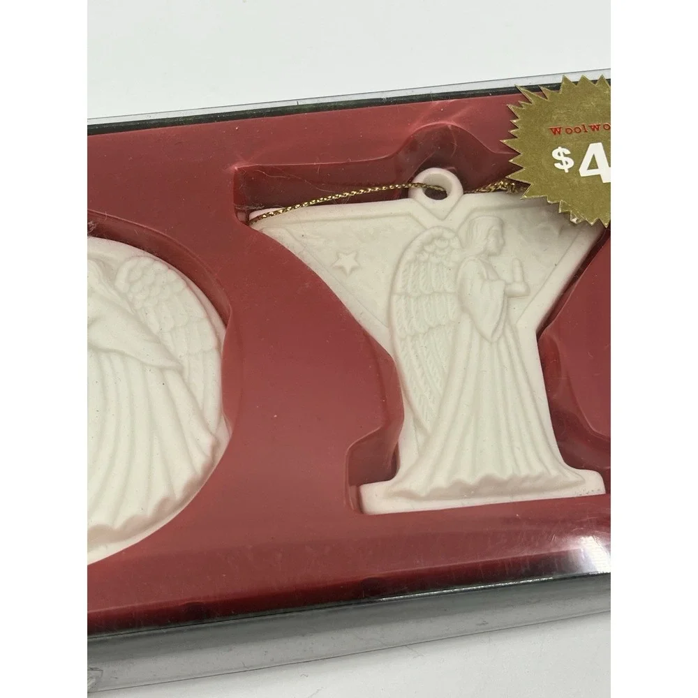 Vintage Woolworths Joy Ceramic Angel Christmas tree ornaments Box 3
